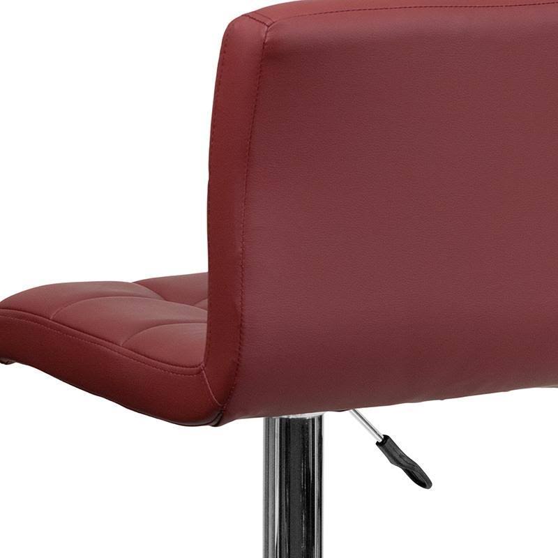 Burgundy Quilted Vinyl Adjustable Height Barstool with Chrome Base J979942