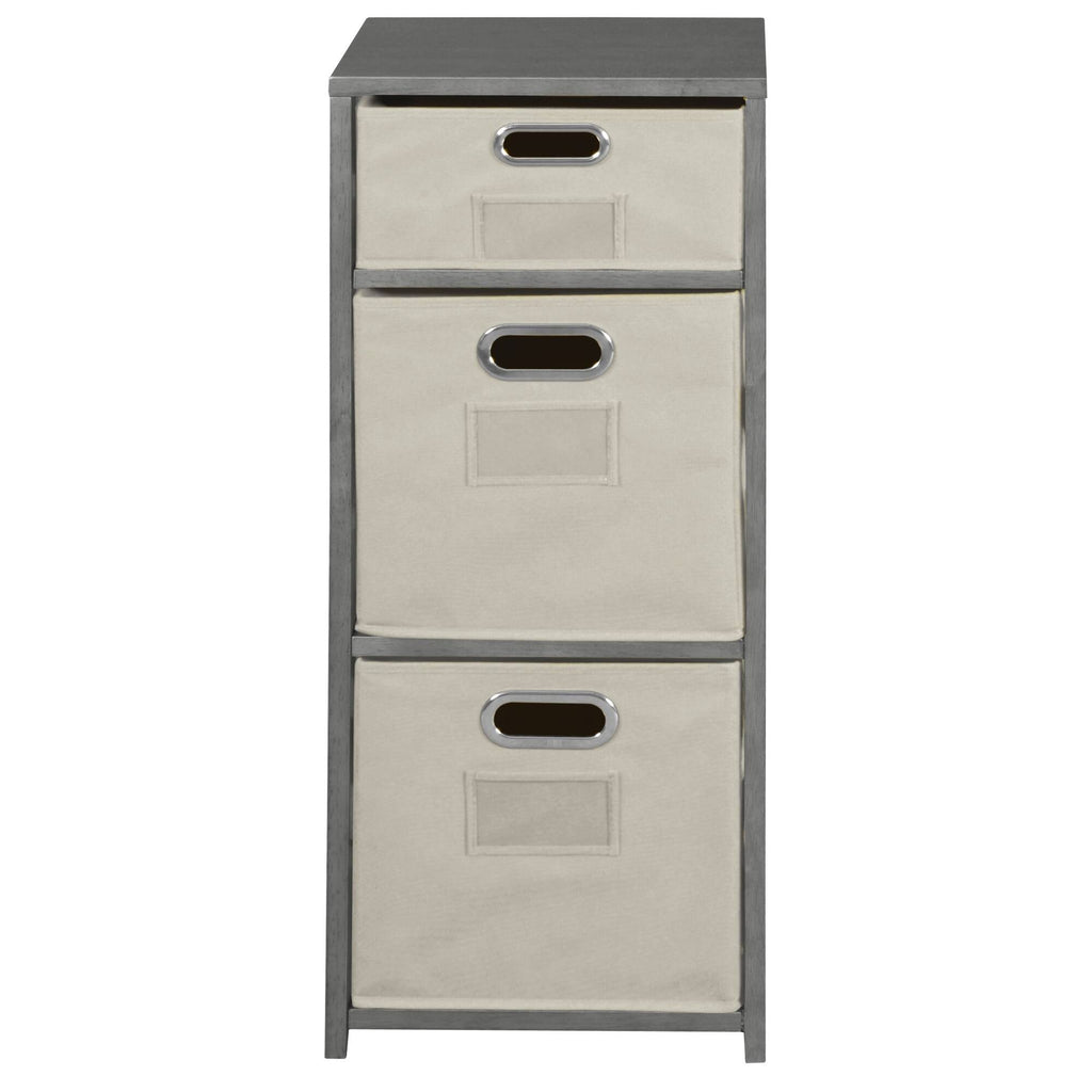 Grey Square Folding Bookcase with Folding Fabric Bins O18772