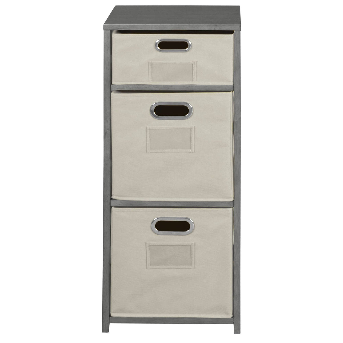 Grey Square Folding Bookcase with Folding Fabric Bins O18772