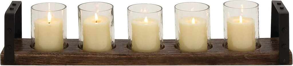 Wood Metal Glass Candle Holder 28 by 5-Inch V494