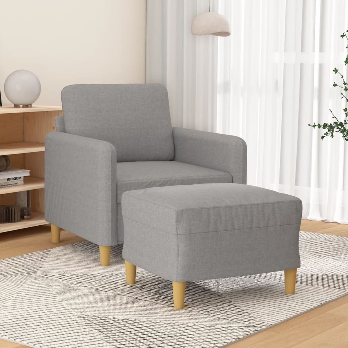 Light Gray Fabric Sofa Chair with Footstool M239757