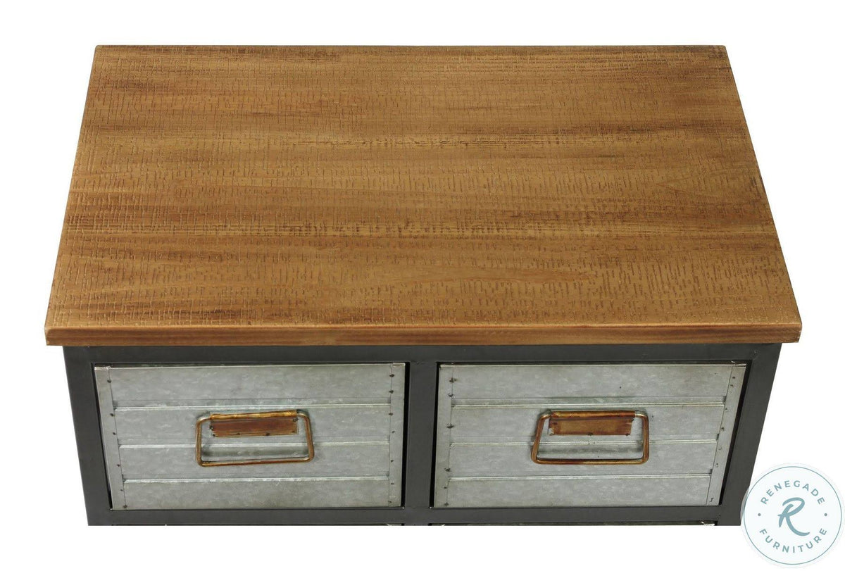 Gray and Brown Accent Cabinet with Solid Wood Top Q4409