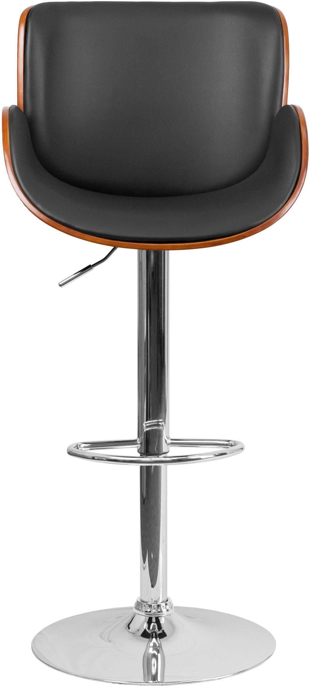 Walnut Bentwood Adjustable Height Barstool with Curved Black Vinyl Seat C86407