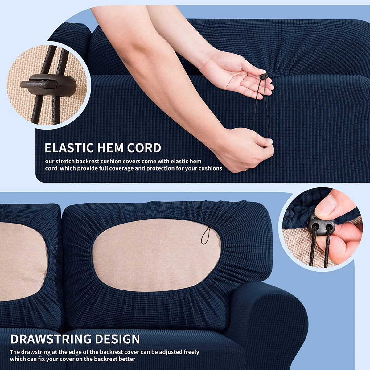Navy Stretch Sofa Slipcover Set 5 Pieces S724