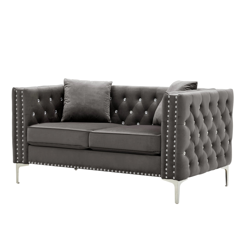 Tufted Velvet Loveseat with 2 Pillows Metal Legs O491111