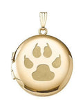 Solid 14k Yellow Gold Round Cats Paw Print Picture Locket O8481
