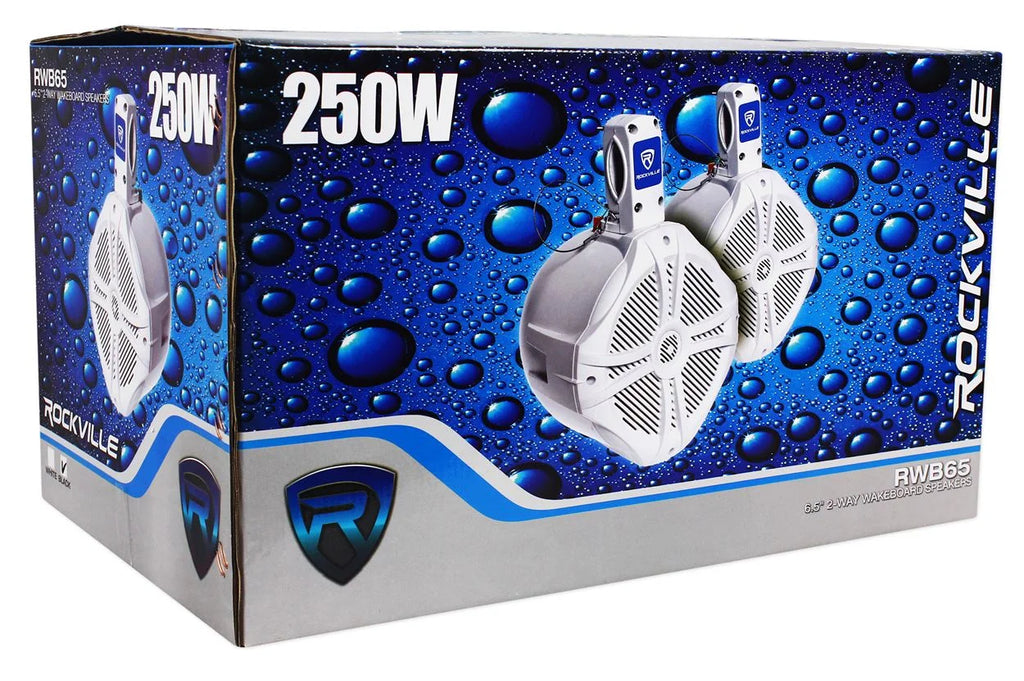 6.5" 1600w Marine Boat Speakers with Wakeboards and Amp Wire Kit G63977