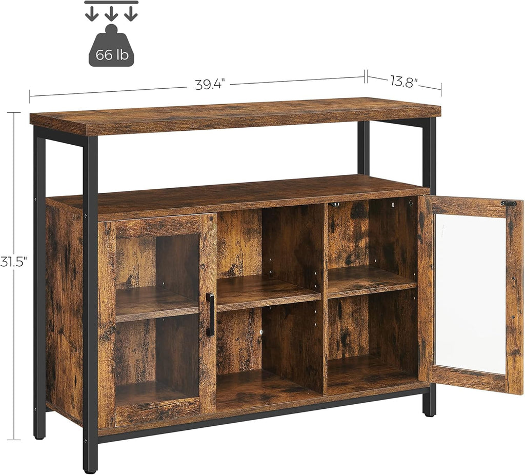 Rustic Brown and Black Buffet Cabinet with Glass Doors L907394