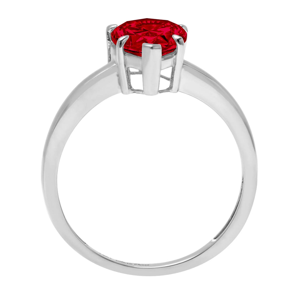 Pear Cut Red Natural Garnet 18k White Gold Solitaire Ring F6590