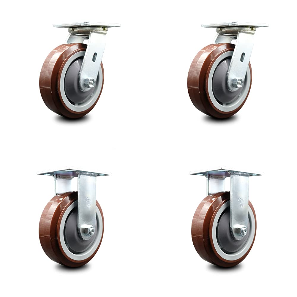 6 Inch Maroon Polyurethane Swivel Caster with Plastic Thread Guards, Pack of 2 K7221