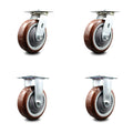6 Inch Maroon Polyurethane Swivel Caster with Plastic Thread Guards, Pack of 2 K7221