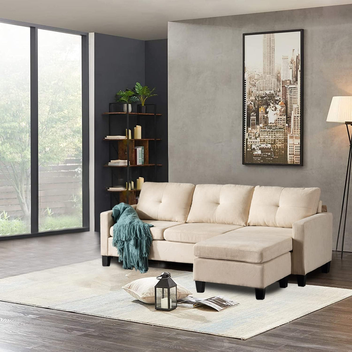 Beige Fabric Sectional Sofa with Chaise P282