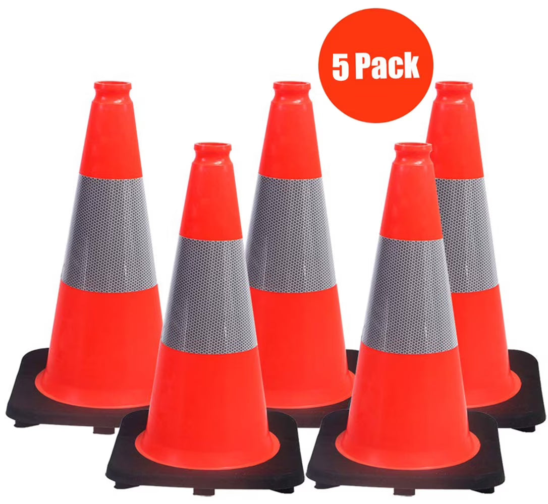 18" Orange PVC Safety Traffic Cone with Black Base and 6" Reflective Collars B513156