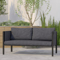 Black Steel Framed Patio Loveseat with Charcoal Cushions and 2 Storage Pockets L667895