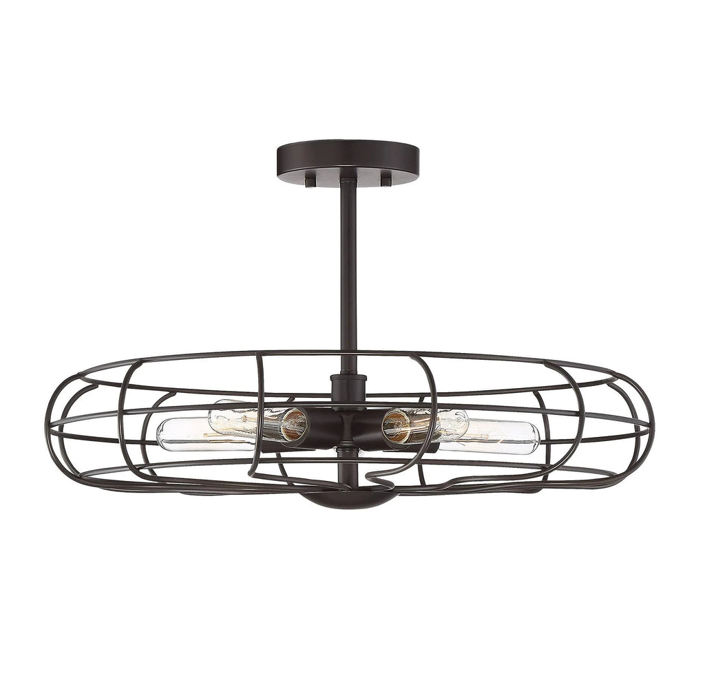 Industrial Vintage Metal Cage Semi-Flush, Bronze E5320