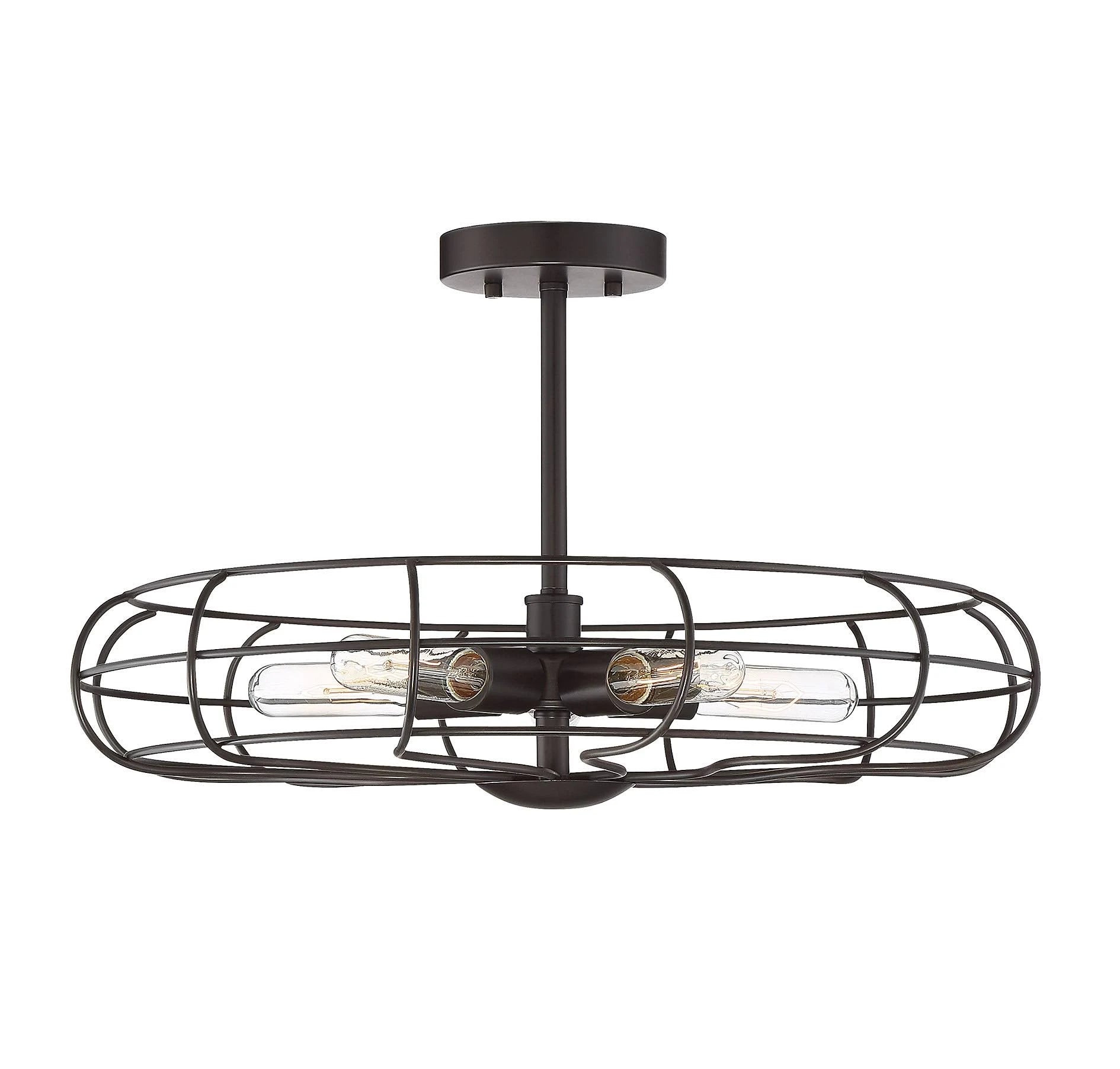 Industrial Vintage Metal Cage Semi-Flush, Bronze E5320