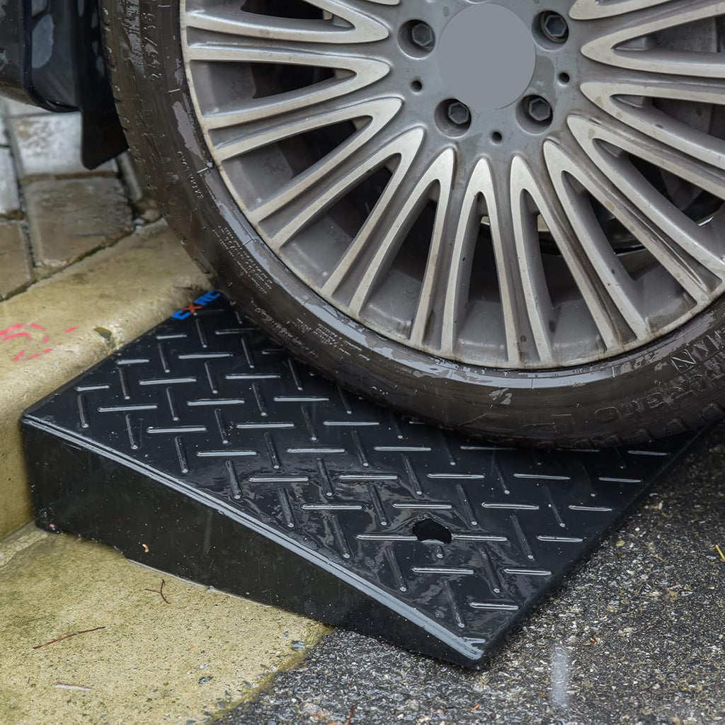 2PCS Rubber Curb Ramps 5.3" Rise Heavy Duty Black Threshold Ramp with 4 Expansion Bolts G115902