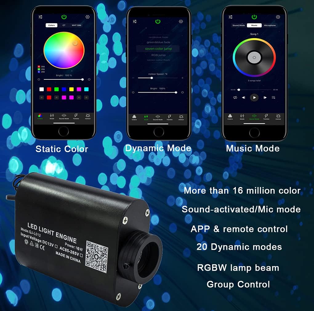 LED Bluetooth RGBW Fiber Optic Light Kit with 550pcs 0.03in 13.1ft Fibers M84896