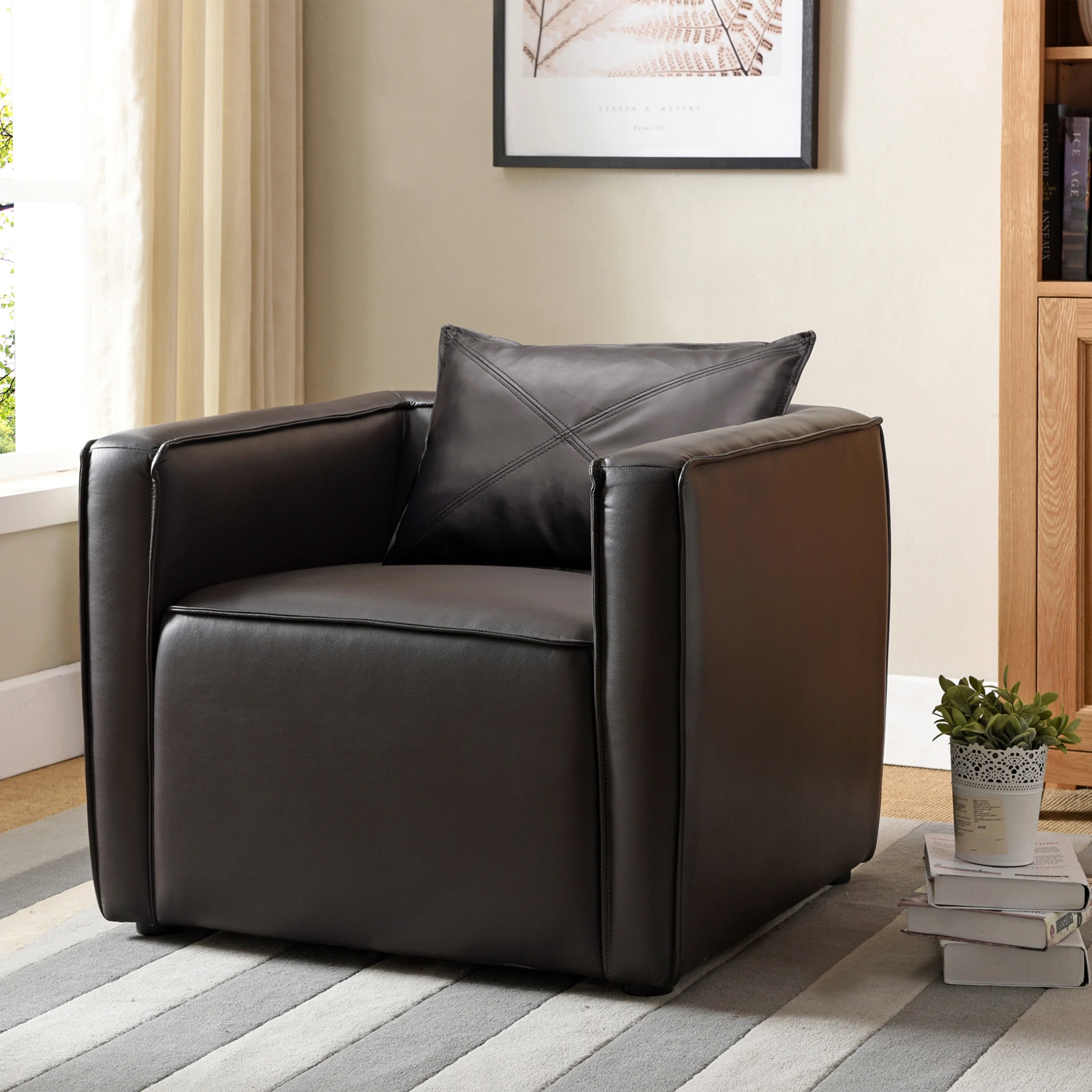 Gray Faux Leather Accent Chair I4022