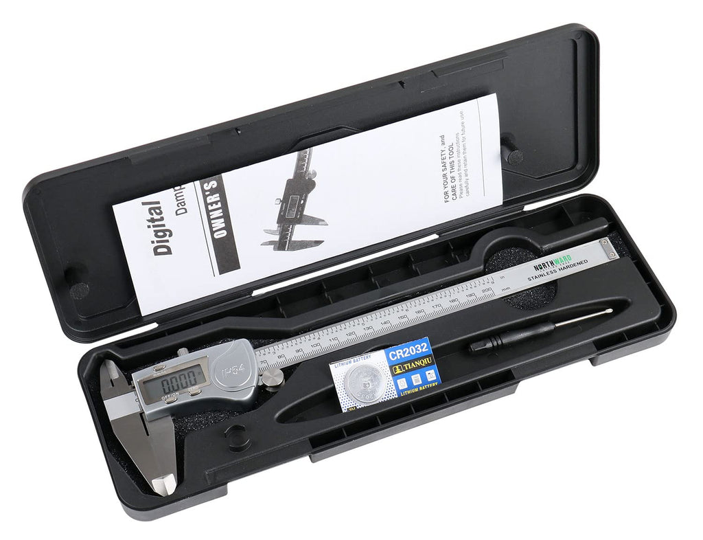 Digital Caliper, 0-8''/0-200 mm Range, 0.0005''/0.01 mm Resolution, Large LCD, Ip54 Water Resistant S608726