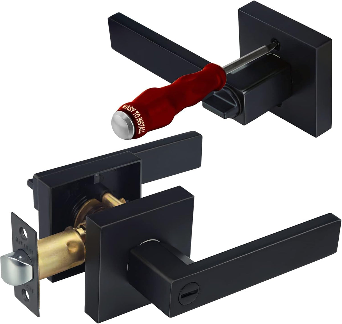 6 Pack Matte Black Square Door Handles M364