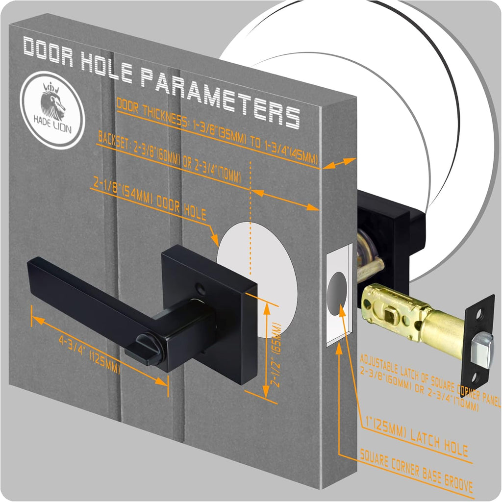 6 Pack Matte Black Square Door Handles M364