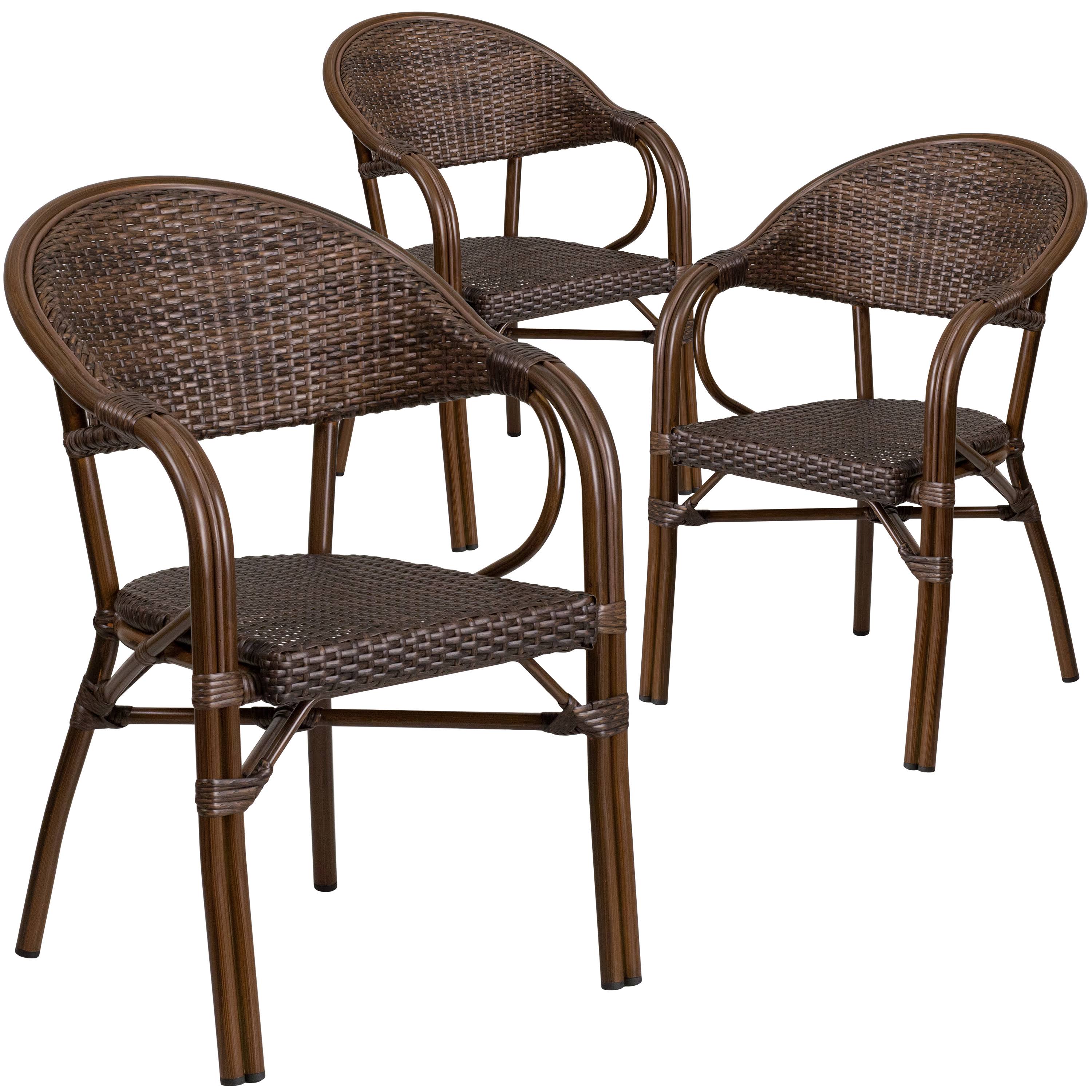 3 Pk. Bark Brown Rattan Patio Chair with Bamboo-Aluminum Frame F6547