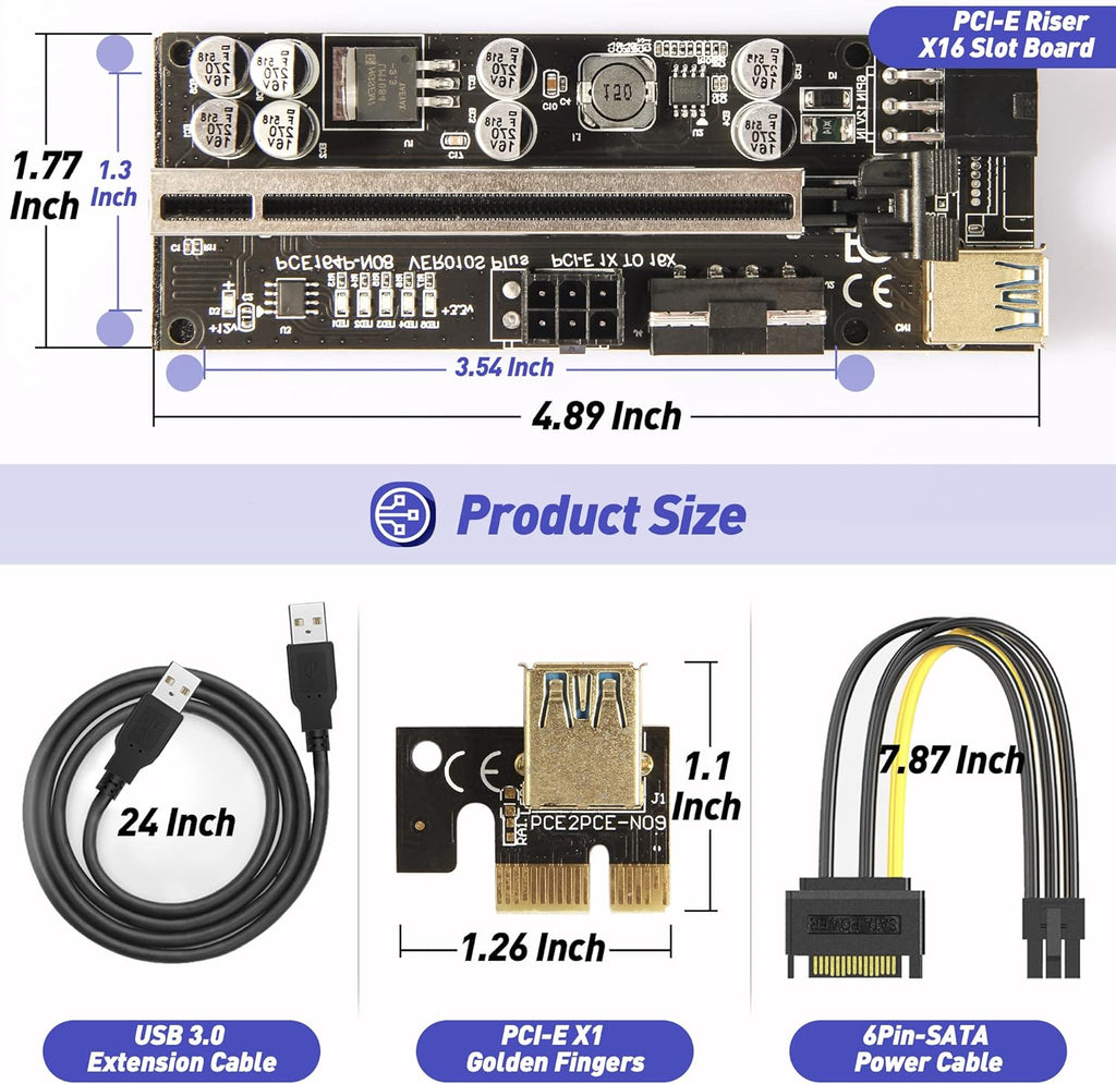 6 Pack PCI-E Riser Adapter Card with USB 3.0 Cable Q933368