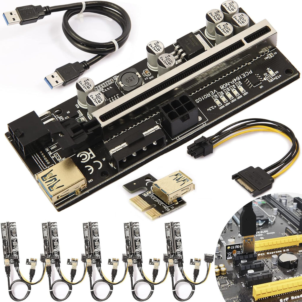 6 Pack PCI-E Riser Adapter Card with USB 3.0 Cable Q933368