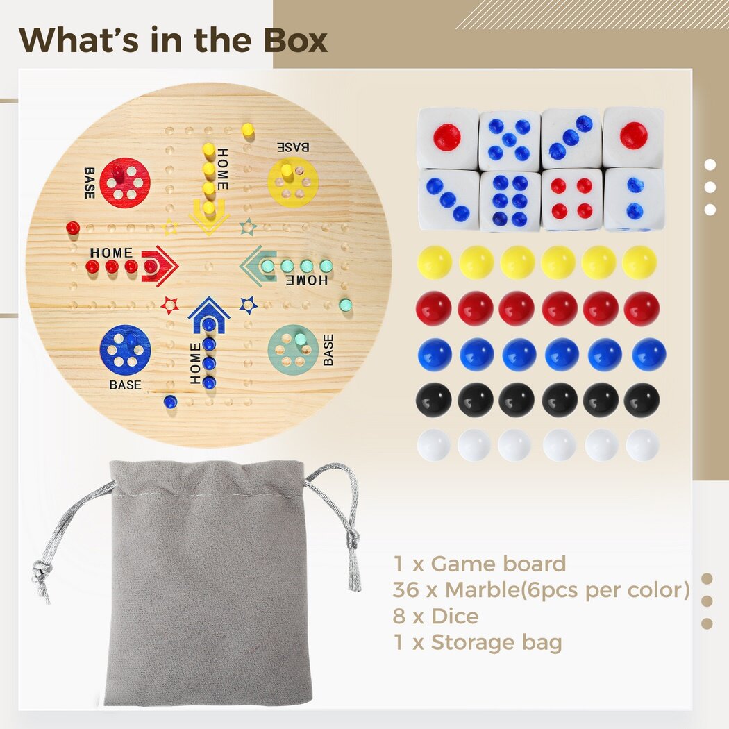 Double-Sided Marble Board Game with 36 Marbles & 8 Dices O208359