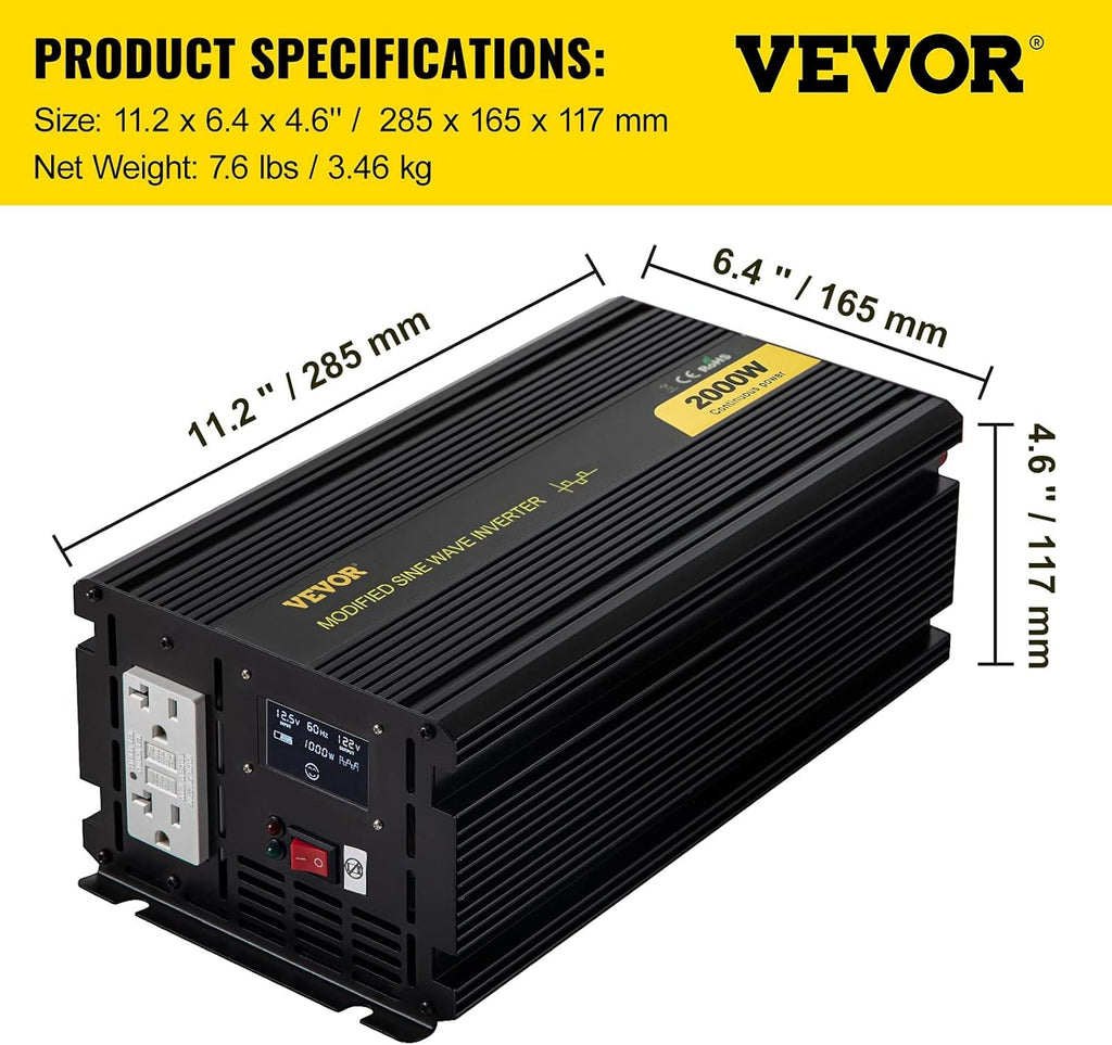 2000W Modified Sine Wave Power Inverter with LCD Display Q125