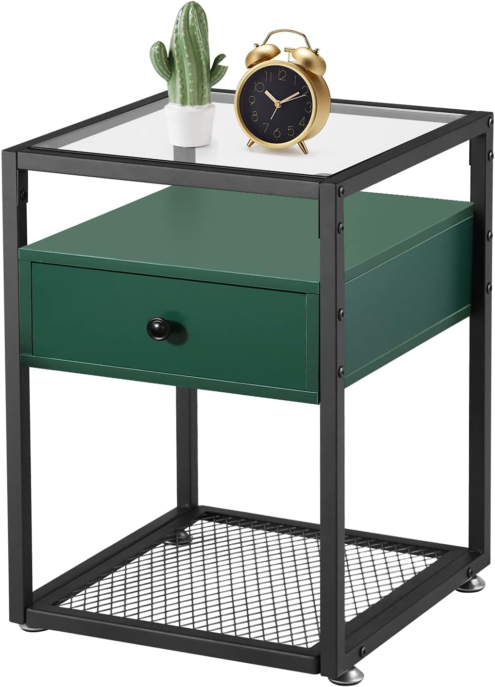 Brown Nightstand with Drawer and Shelf F519
