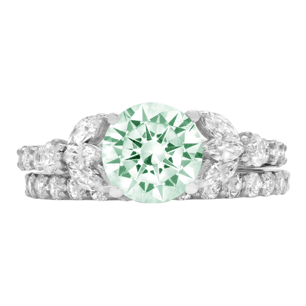 3.06 ct Round Cut Green Simulated Diamond 18k White Gold Ring Band Set Size 3.5 L420