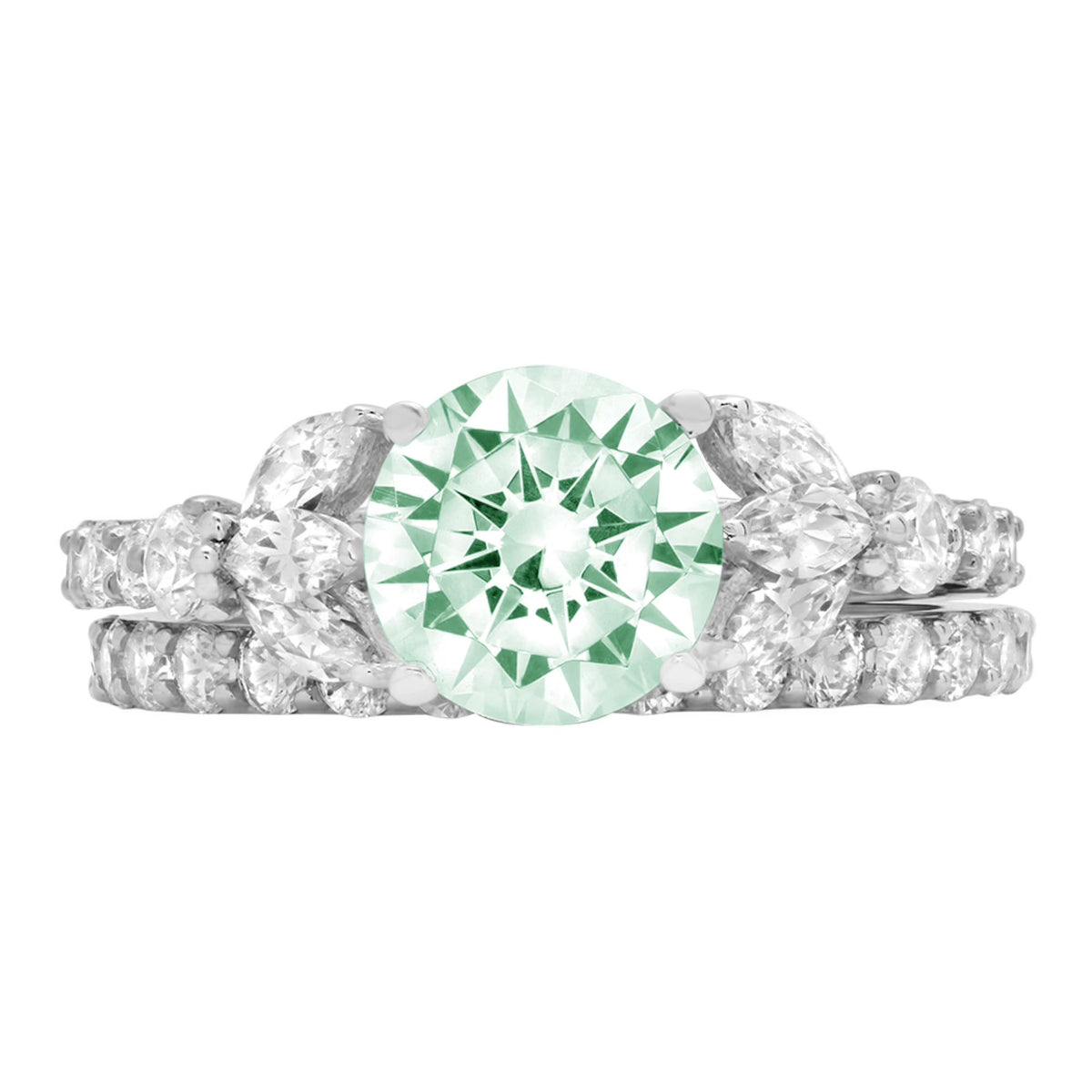 3.06 ct Round Cut Green Simulated Diamond 18k White Gold Ring Band Set Size 3.5 L420
