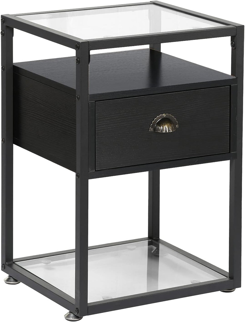 Brown Nightstand with Drawer and Shelf F519