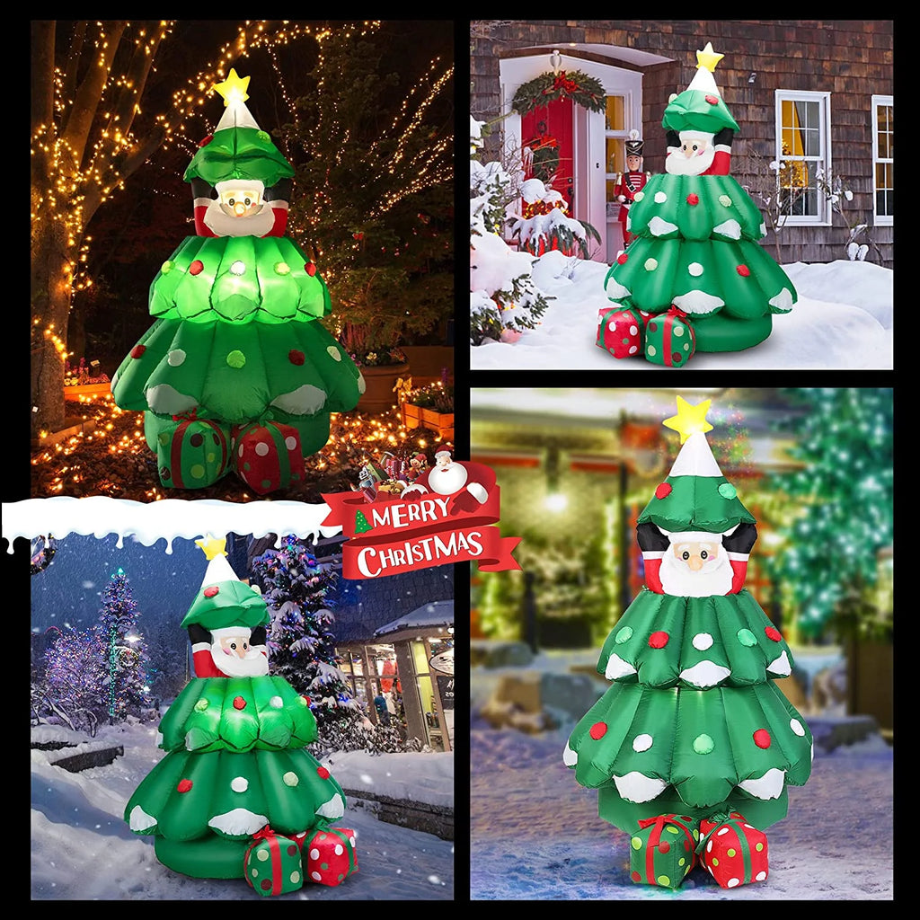 6ft Inflatable LED Lighted Christmas Tree with Pop up Santa and 2 Gift Boxes J208889