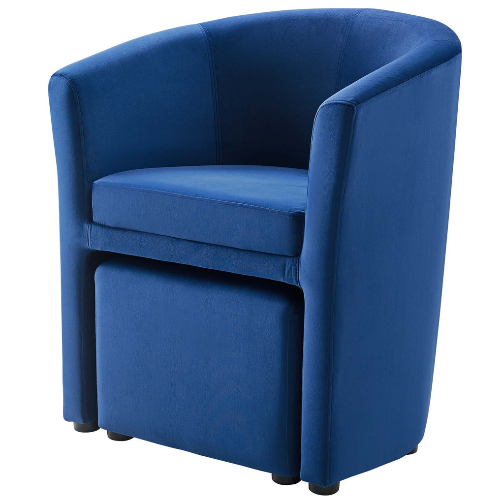 Navy Blue Velvet Armchair and Ottoman A1756