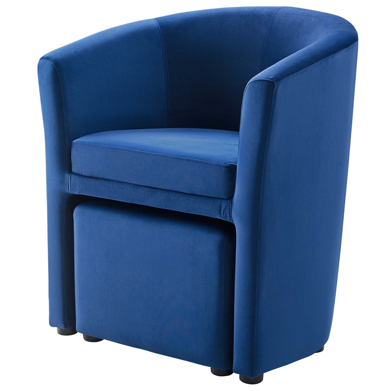 Navy Blue Velvet Armchair and Ottoman A1756
