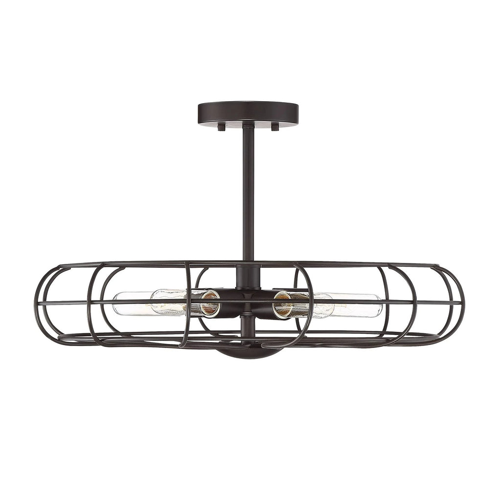 Industrial Vintage Metal Cage Semi-Flush, Bronze E5320