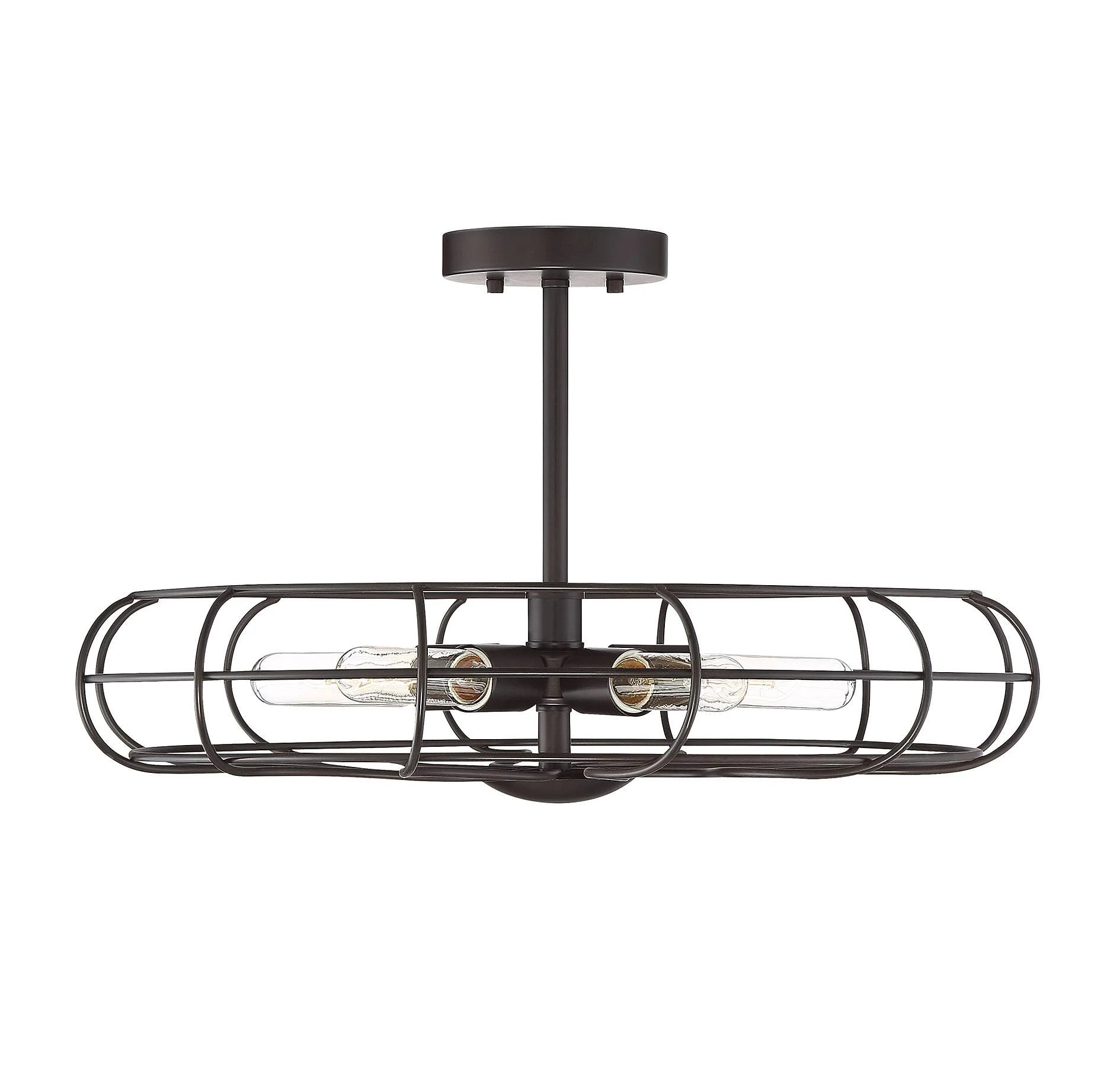 Industrial Vintage Metal Cage Semi-Flush, Bronze E5320