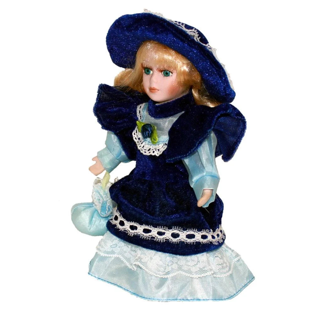 Blue Vintage Mini Porcelain Doll with Hat G21088
