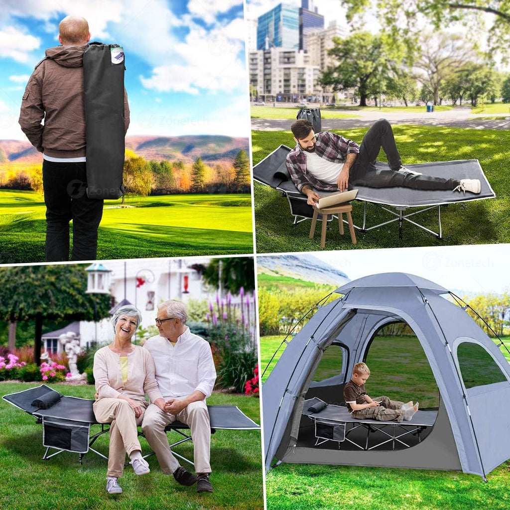 Grey Folding Outdoor Travel Cot 2 Pack H196582
