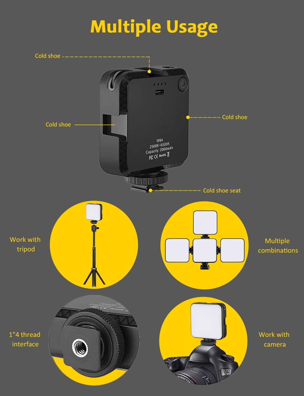 Dimmable Rechargeable Video Conference Lighting Kit with Webcam Style Clip B10891