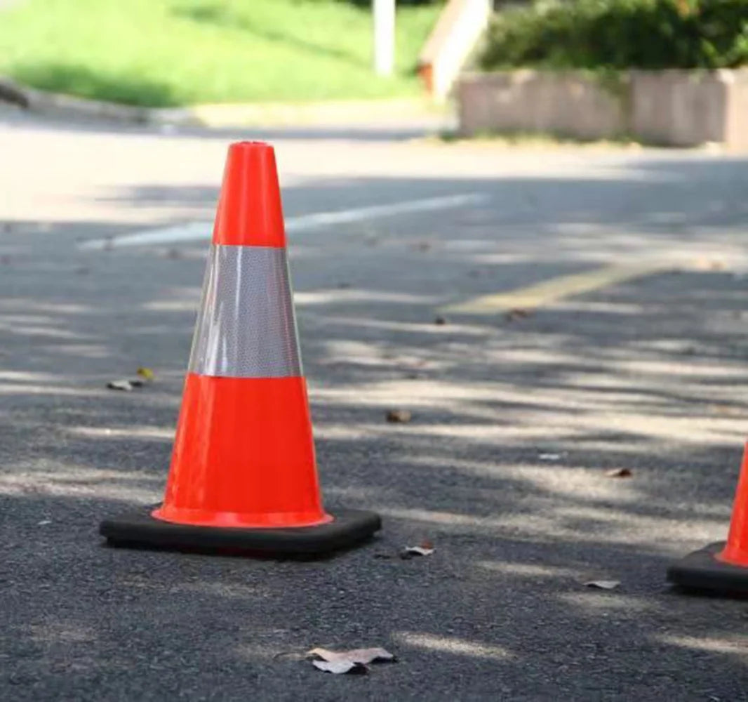 18" Orange PVC Safety Traffic Cone with Black Base and 6" Reflective Collars B513156