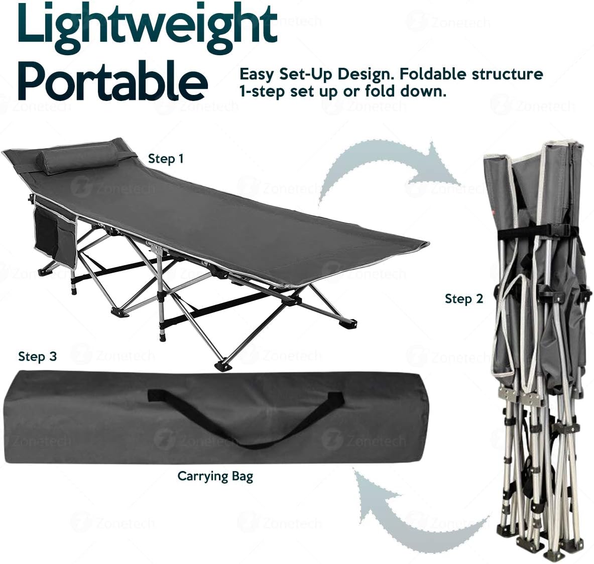 Grey Folding Outdoor Travel Cot 2 Pack H196582