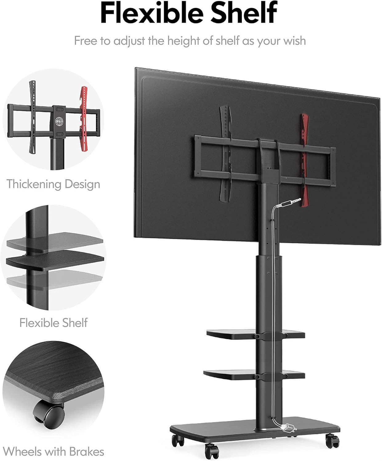 Rolling TV Stand on Wheels for 32 to 65 Inch Flat Screen TV, Black O385