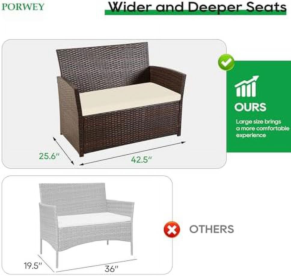 4 Pieces Gray Wicker Rattan Sectional Sofa Set with Table and Loveseat X906298