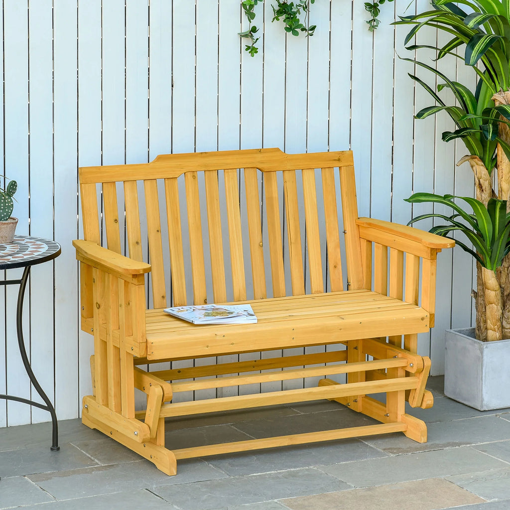 Beige Brown Wooden Patio Glider Chair Bench P19050
