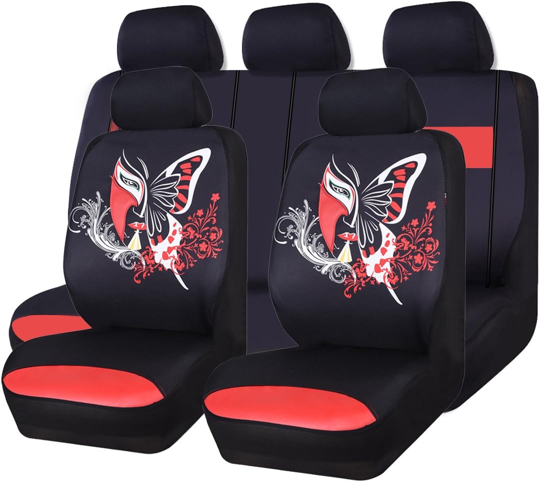 11PCS Universal Fit Car Seat Covers Set (Black with Pink) A9011