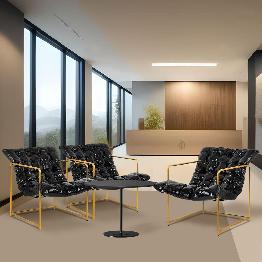 Black Faux Leather Sling Chair with Gold Metal Frame M757401